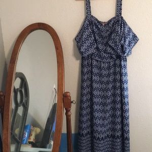Blue and white off the shoulder dress